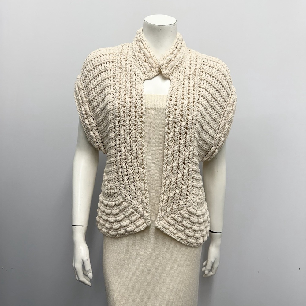 Designer NUDE Crochet Cardigan Khaki Made in Italy Art To Wear Size 46 Small